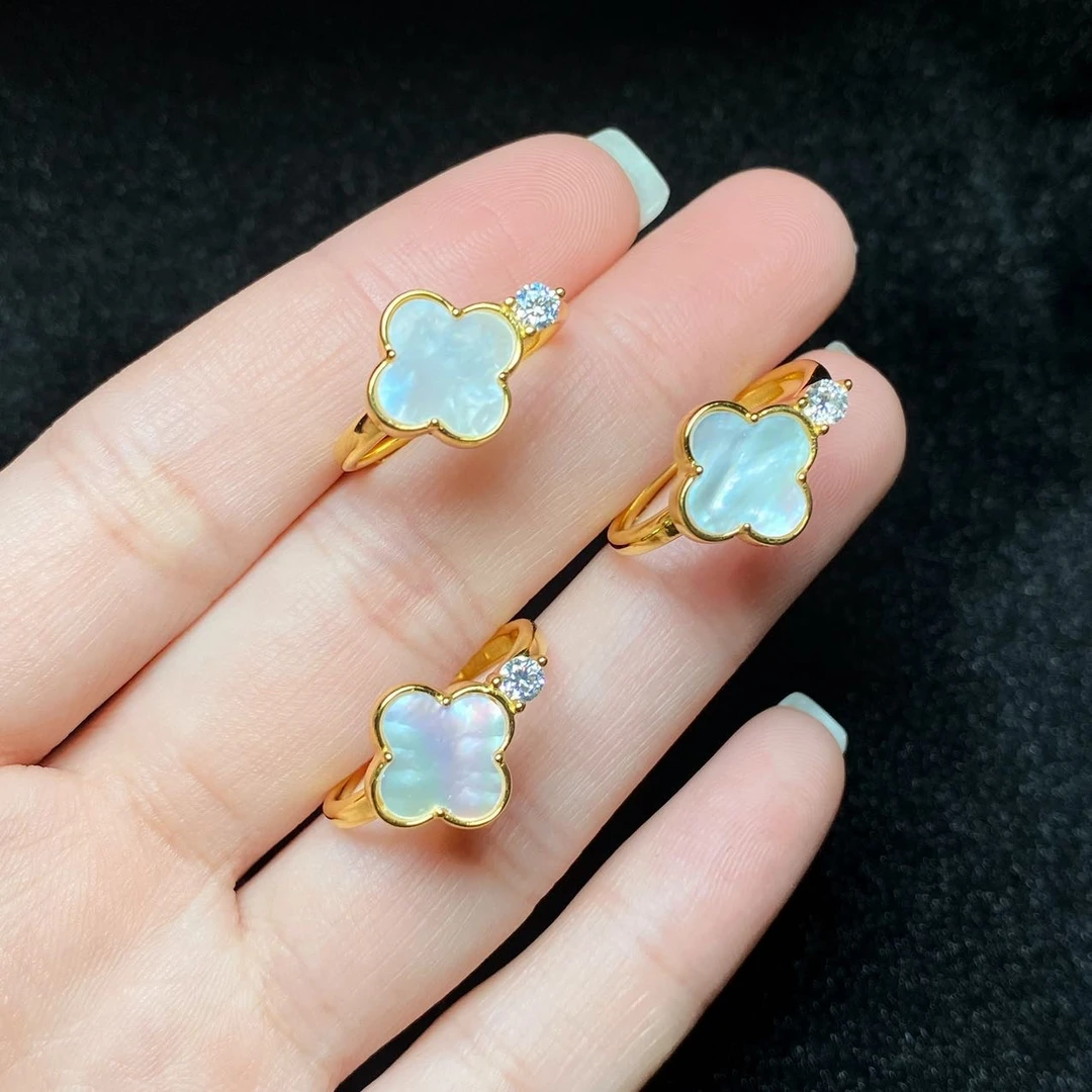 【小宝珠宝】24 T0497-S925银镶嵌白贝母戒指-多样性发一件-10×2mm