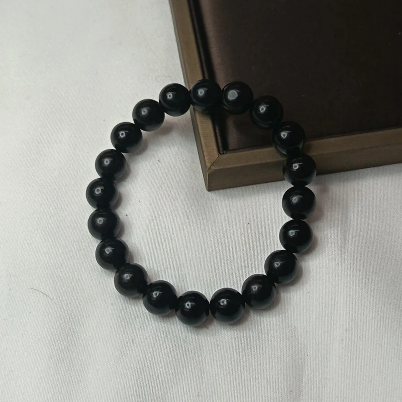 A335  和田玉墨玉圆珠手串10mm