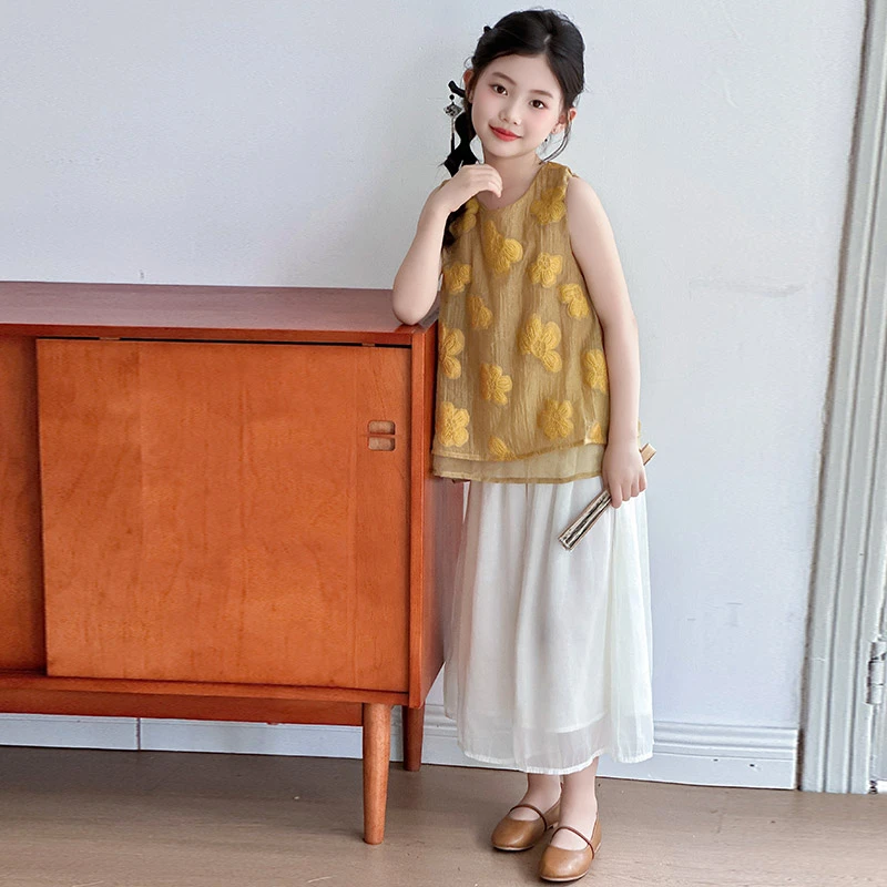女童无袖背心连衣裙夏装2025新款儿童夏季花朵公主裙子6-12岁女孩
