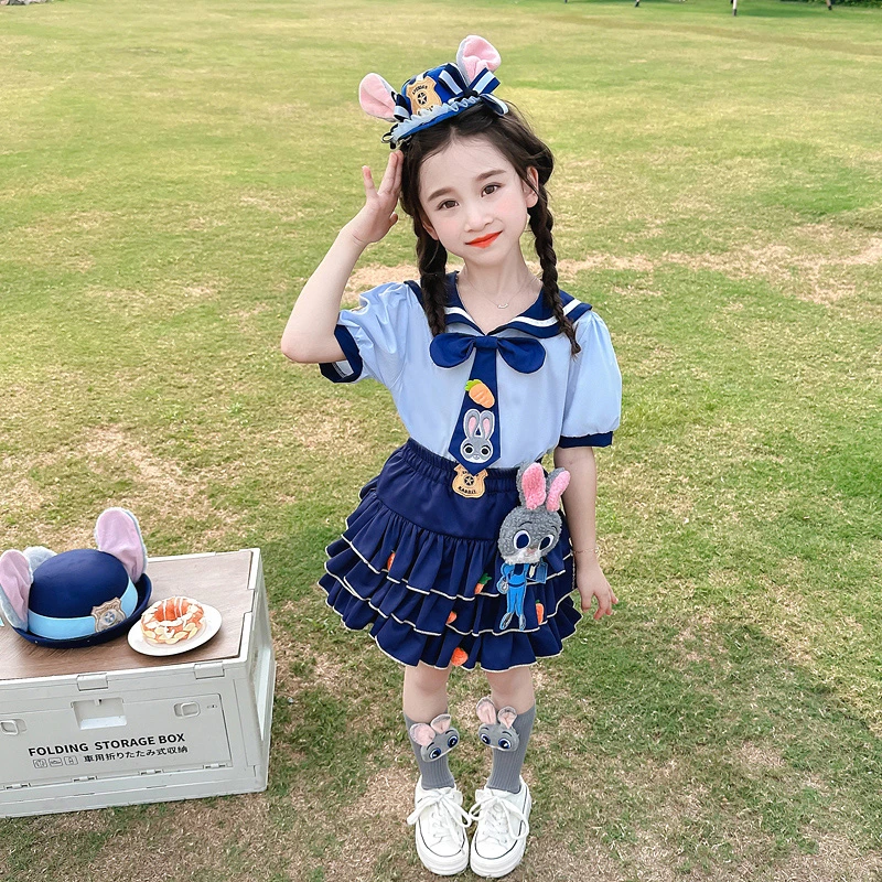 女童夏季连衣裙宝宝朱迪夏装兔子警官儿童衣服学院风jk套装夏季裙
