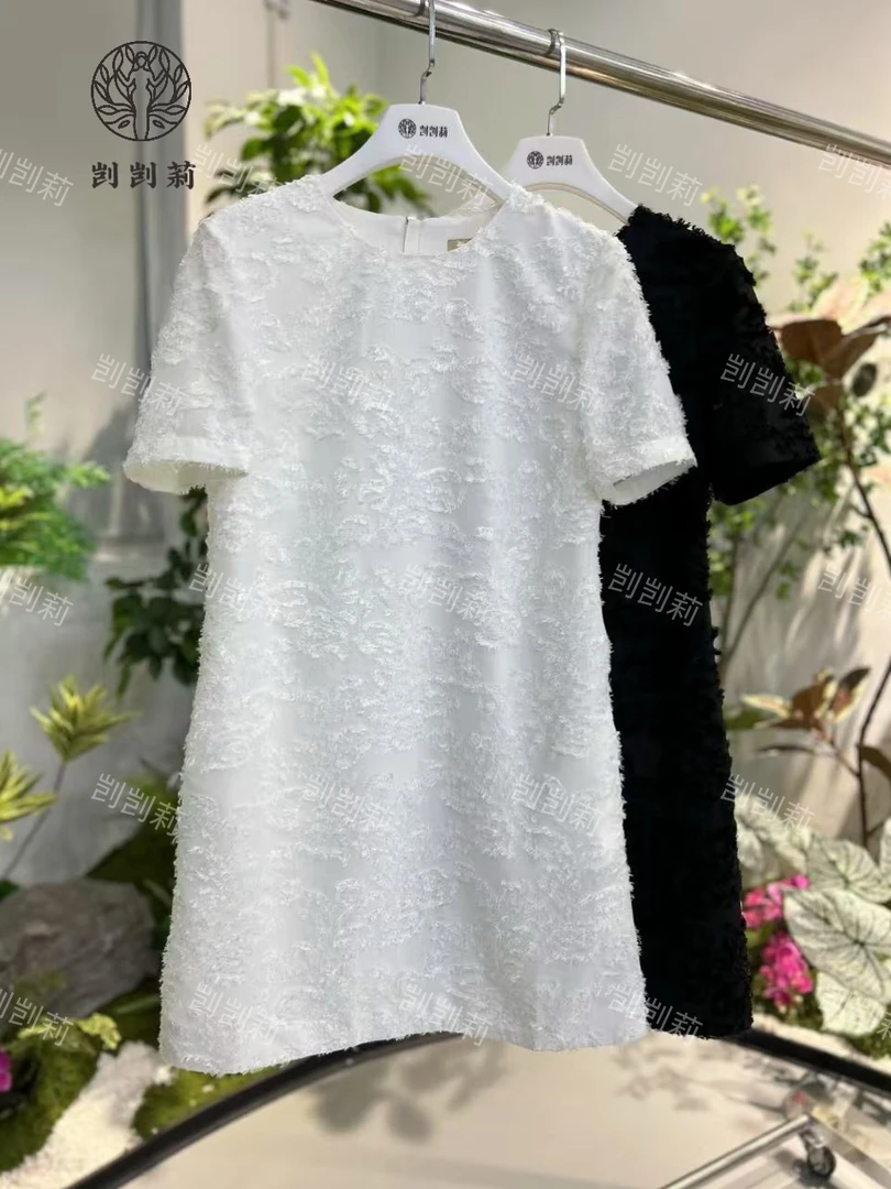 剀剀莉 夏季新款（浮生若梦）圆领短袖轻奢气质显瘦显白小香连衣裙