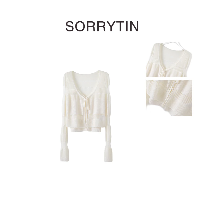 《白色恋人》思家高品质 镂空baby幼马海毛镶嵌 羊毛针织衫两件套