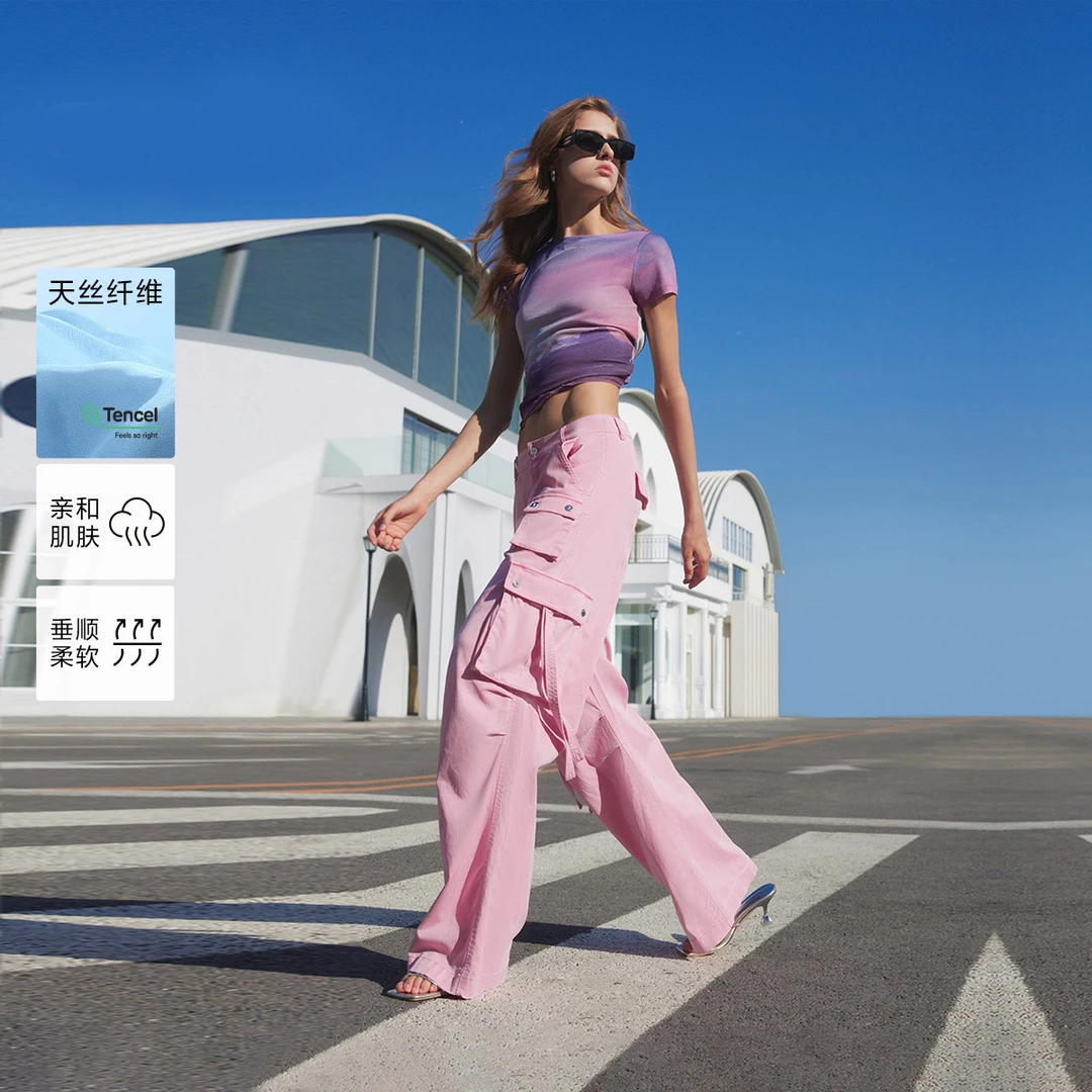 ONLY秋季休闲通勤高腰直筒做旧水洗休闲裤女复古水洗|125214002