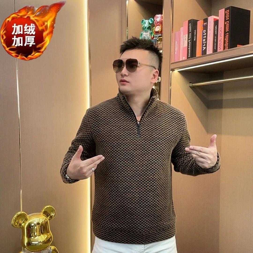 2025加绒加厚立领拉链高工艺品质男士长袖免烫抗褶皱卫衣时尚百搭