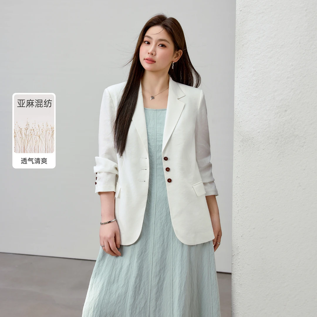 【亚麻莱赛尔气质西装外套】纤莉秀E大码女装宽松外套QK0824