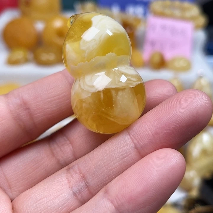 裸石蜜蜡未镶嵌白花立体葫芦