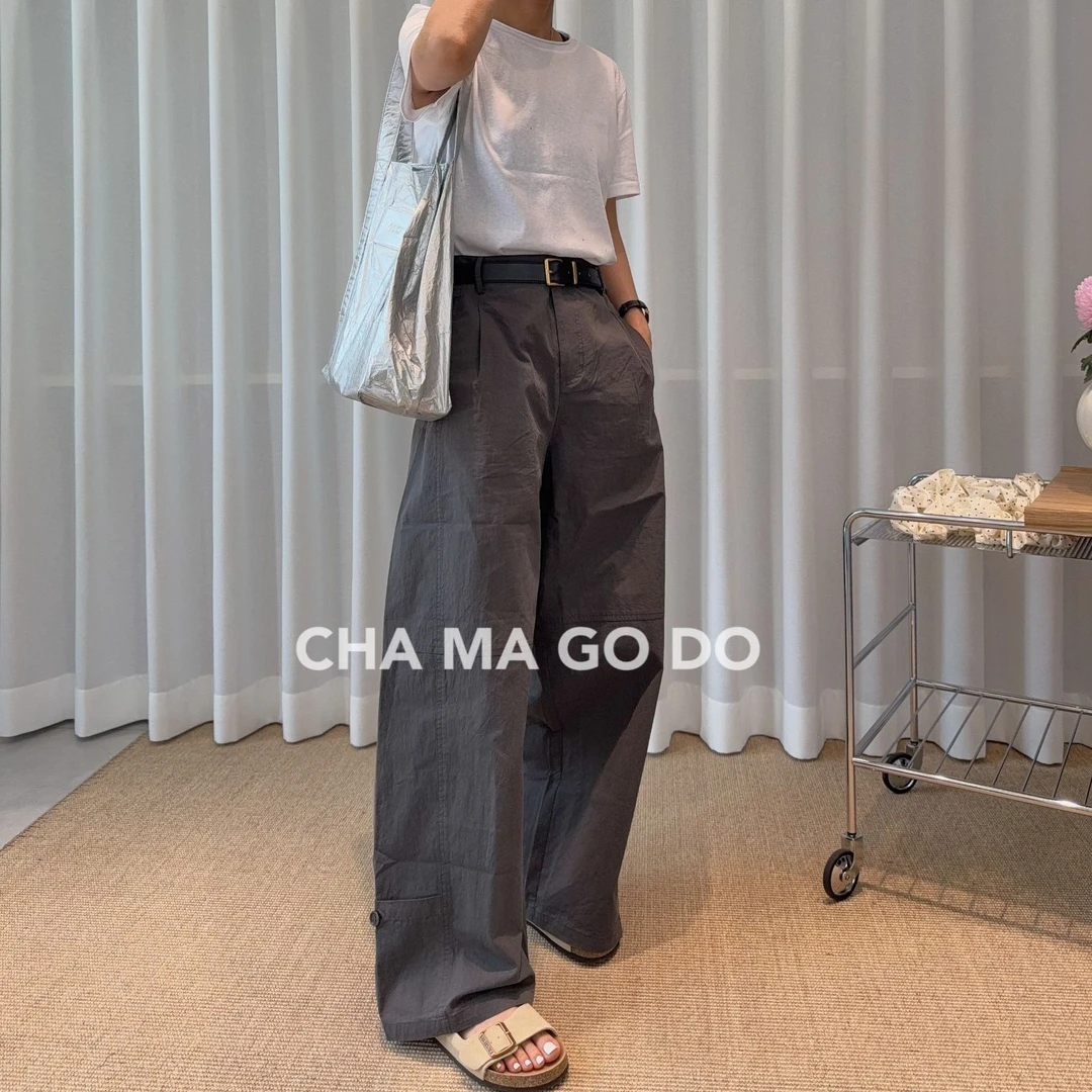 CHA MA GO DO09051夏季百搭设计师宽松拼接阔腿裤