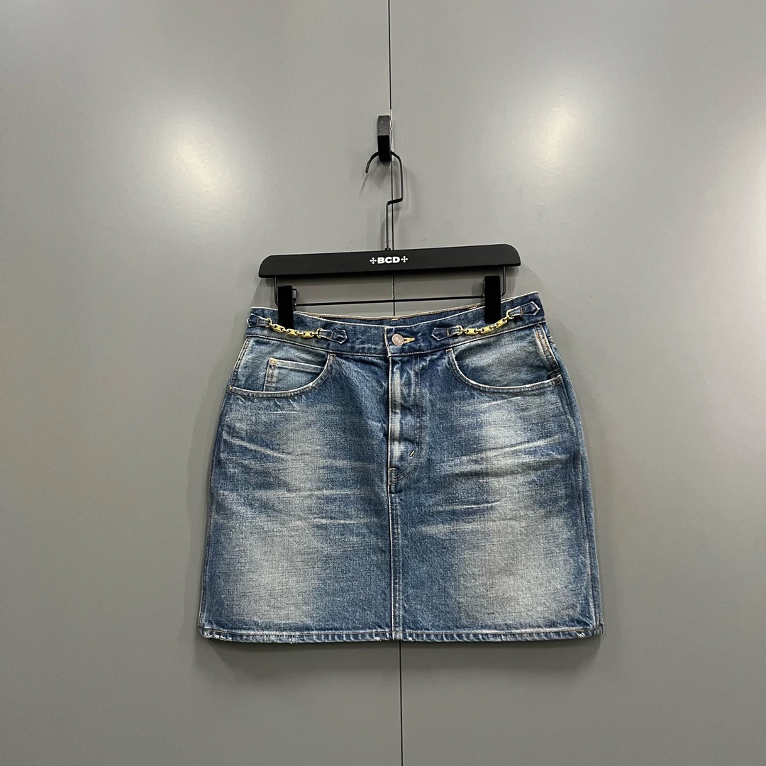 95新 Celine/思琳 q226 凯旋门牛仔蓝水洗短裙 29码/si500569