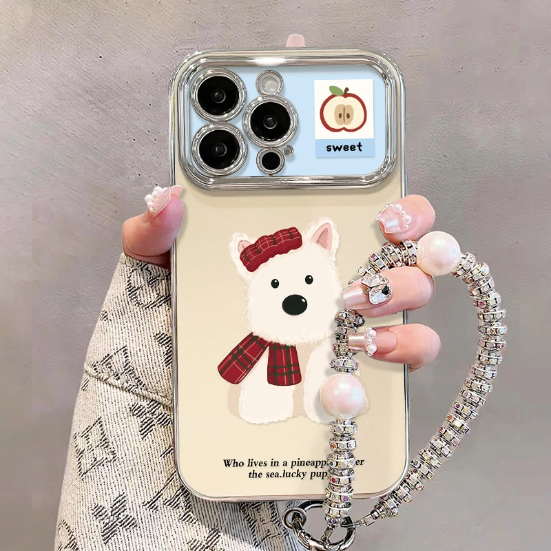 西高地小狗适用苹果15华为vivo/oppo小米iPhone电镀大视窗手机壳