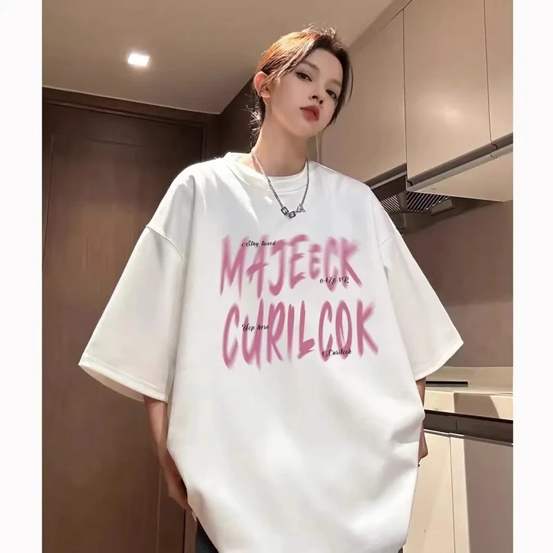 加肥加大码300斤美式潮流仿麂皮绒圆领上衣男女夏季新款宽松短袖