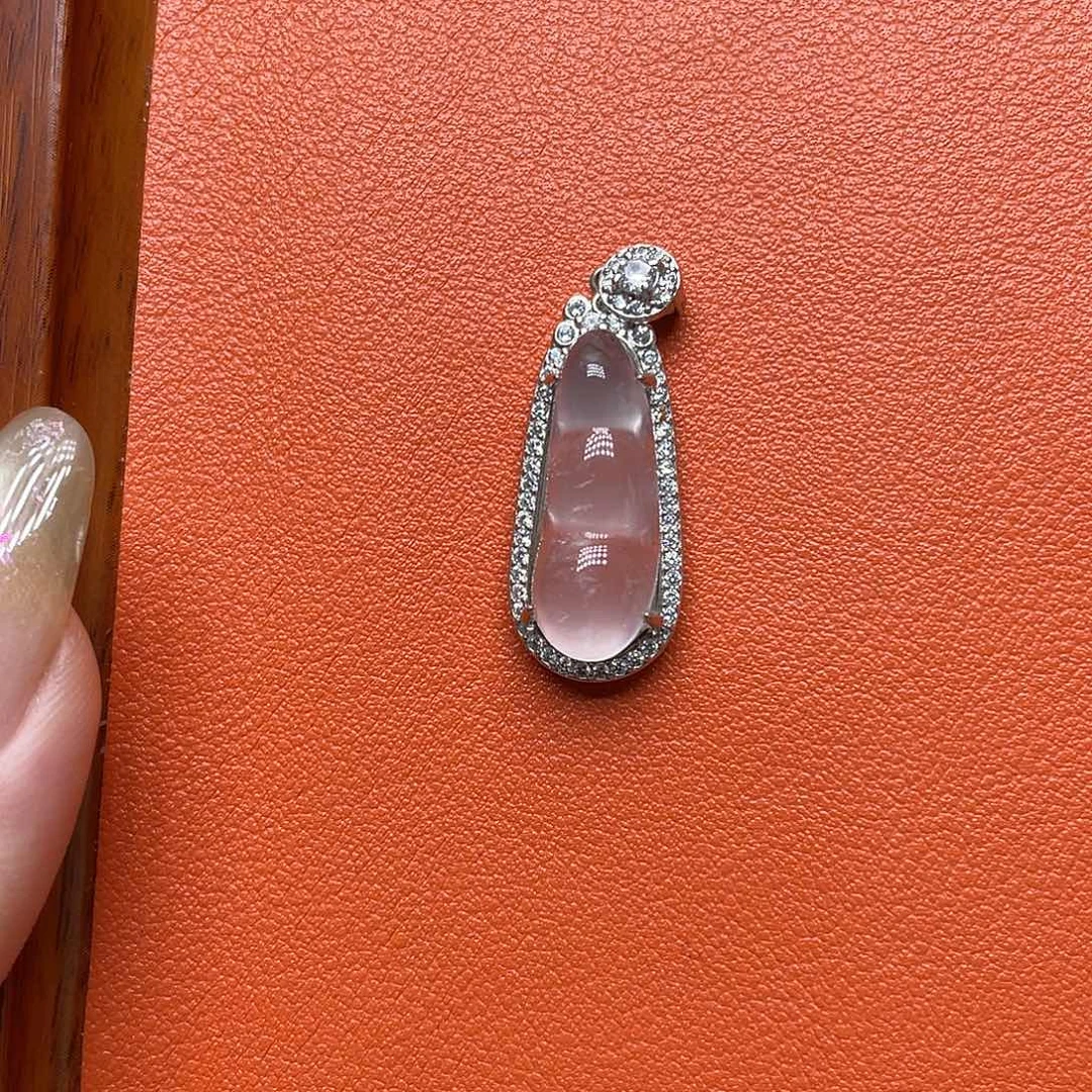 石英质玉银S925镶嵌吊坠(不含链)