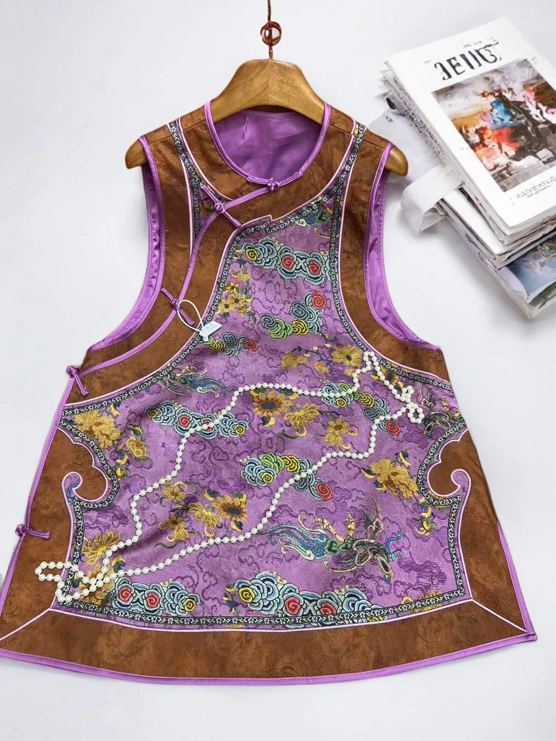 5078-2#《紫祥云旗袍》重工国服提花无袖外套