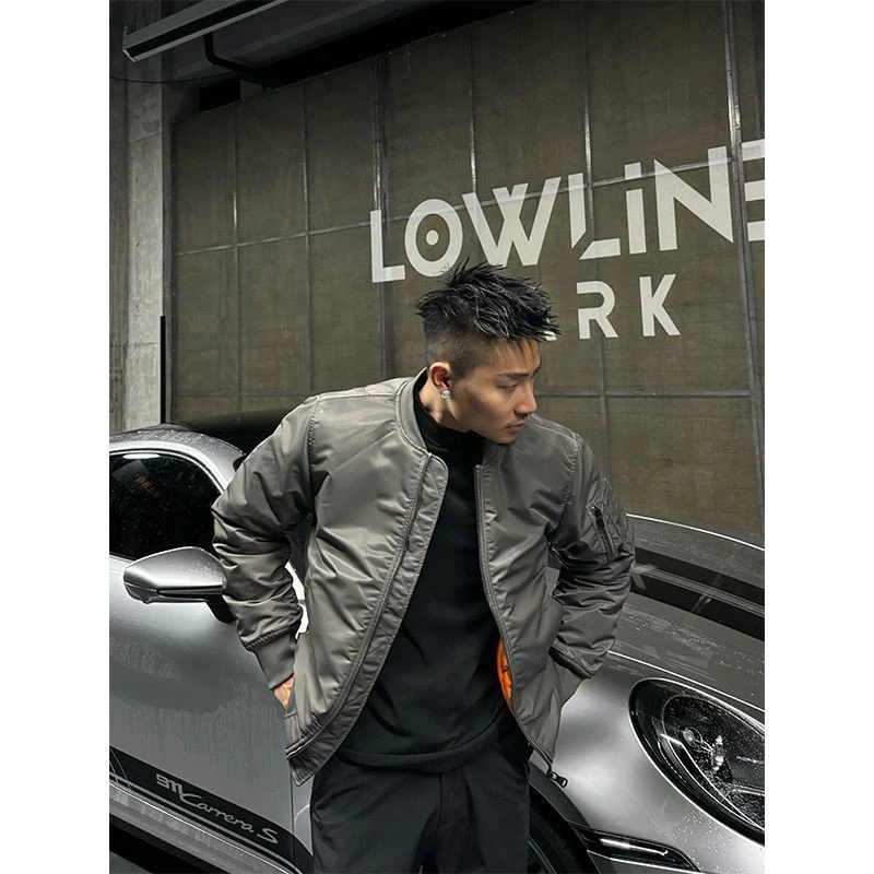 潮牌轻奢高端男士美式飞行员教练夹棉服男春秋冬季短款棒球服棉衣