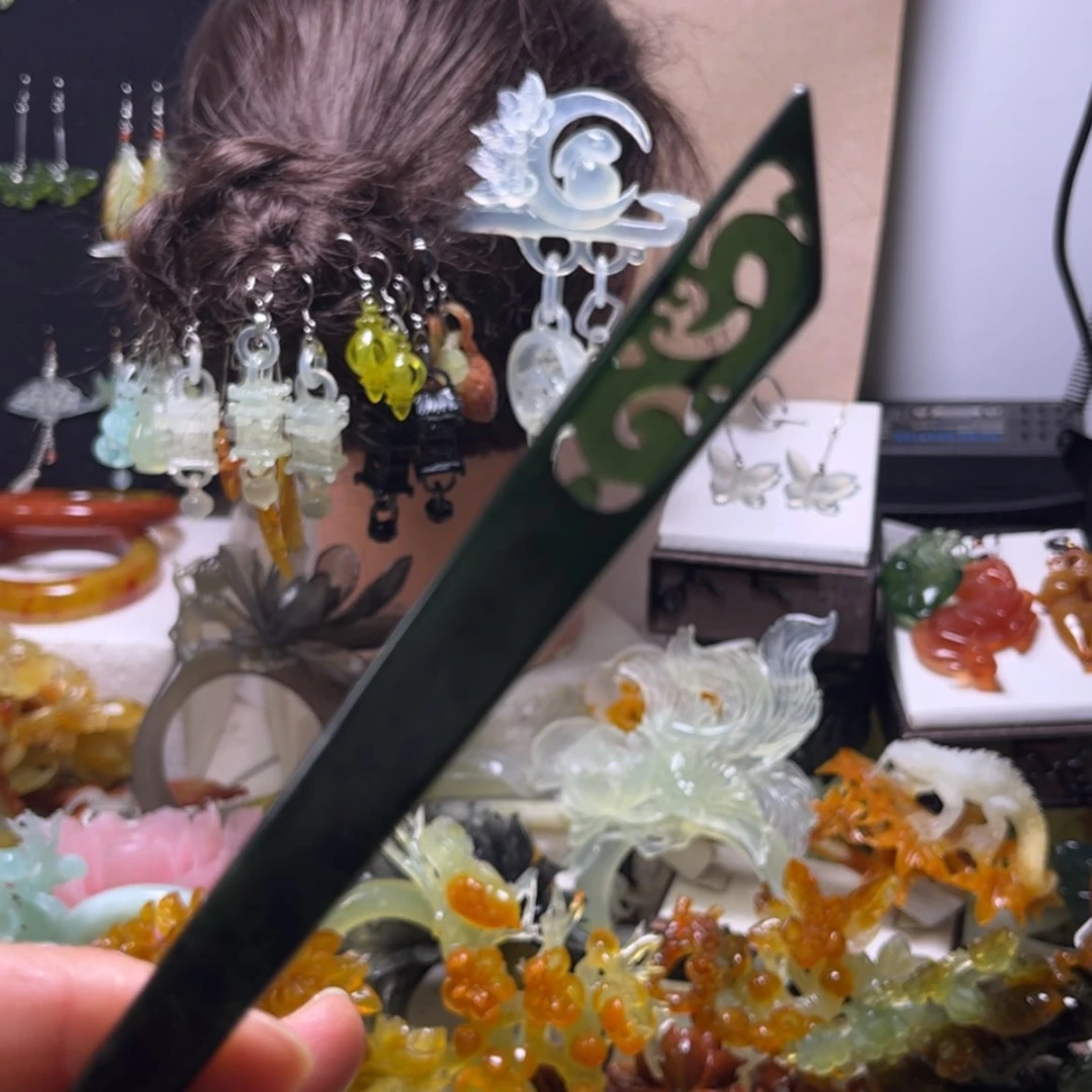 【闪购商品】未镶嵌蛇纹石玉发饰