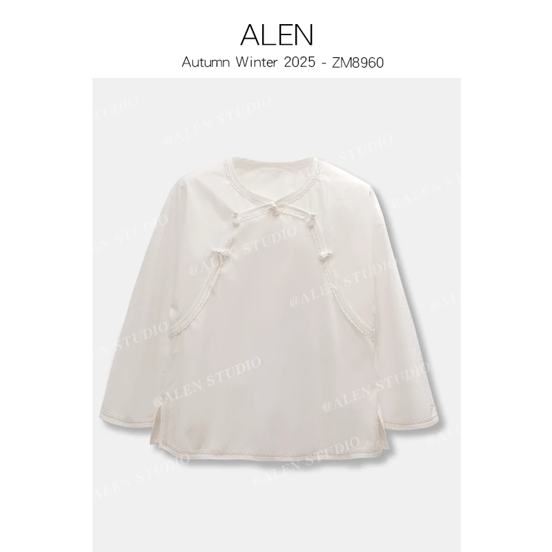 【Alen女装店】【白月光】新中式国风气质时尚织带盘扣上衣ZM8960