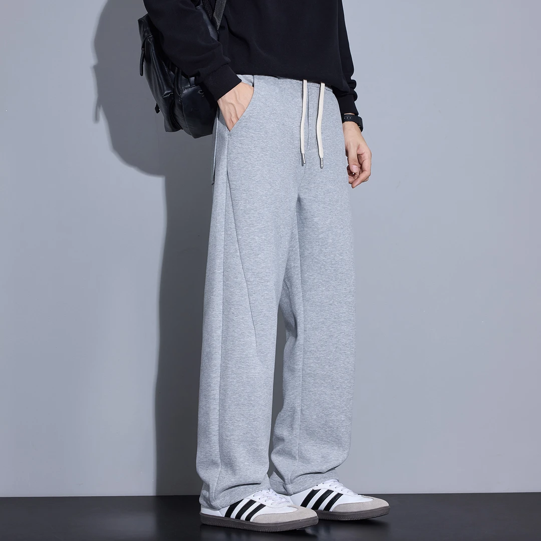 Kuvine日系加绒加厚2025冬季抽绳休闲裤潮流高街宽松直筒百搭长裤