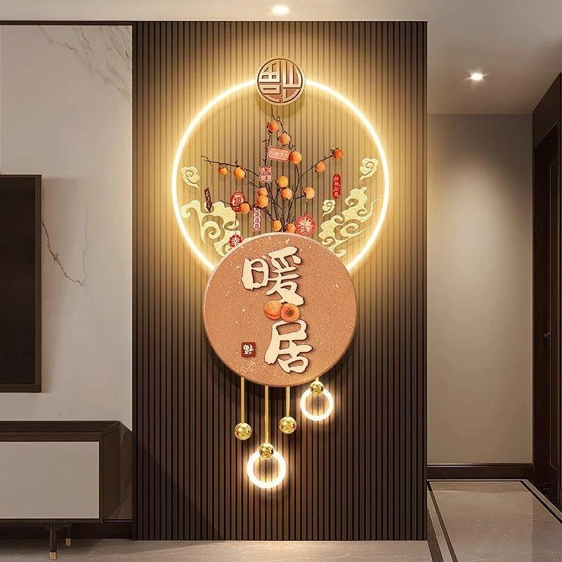 新年柿柿如意玄关装饰画立体吊坠入户门挂画灯光寓意好走廊壁饰画
