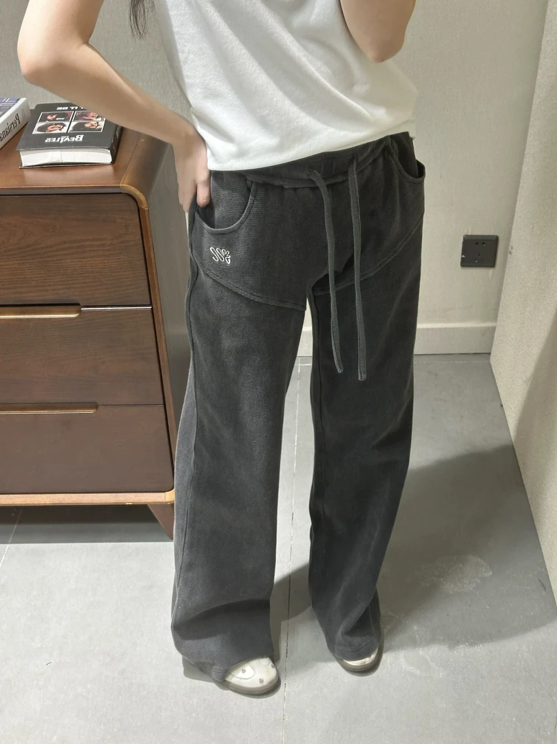 “manzanilla”休闲百搭炒色低腰裤女宽松直筒——黑鸭子买手店
