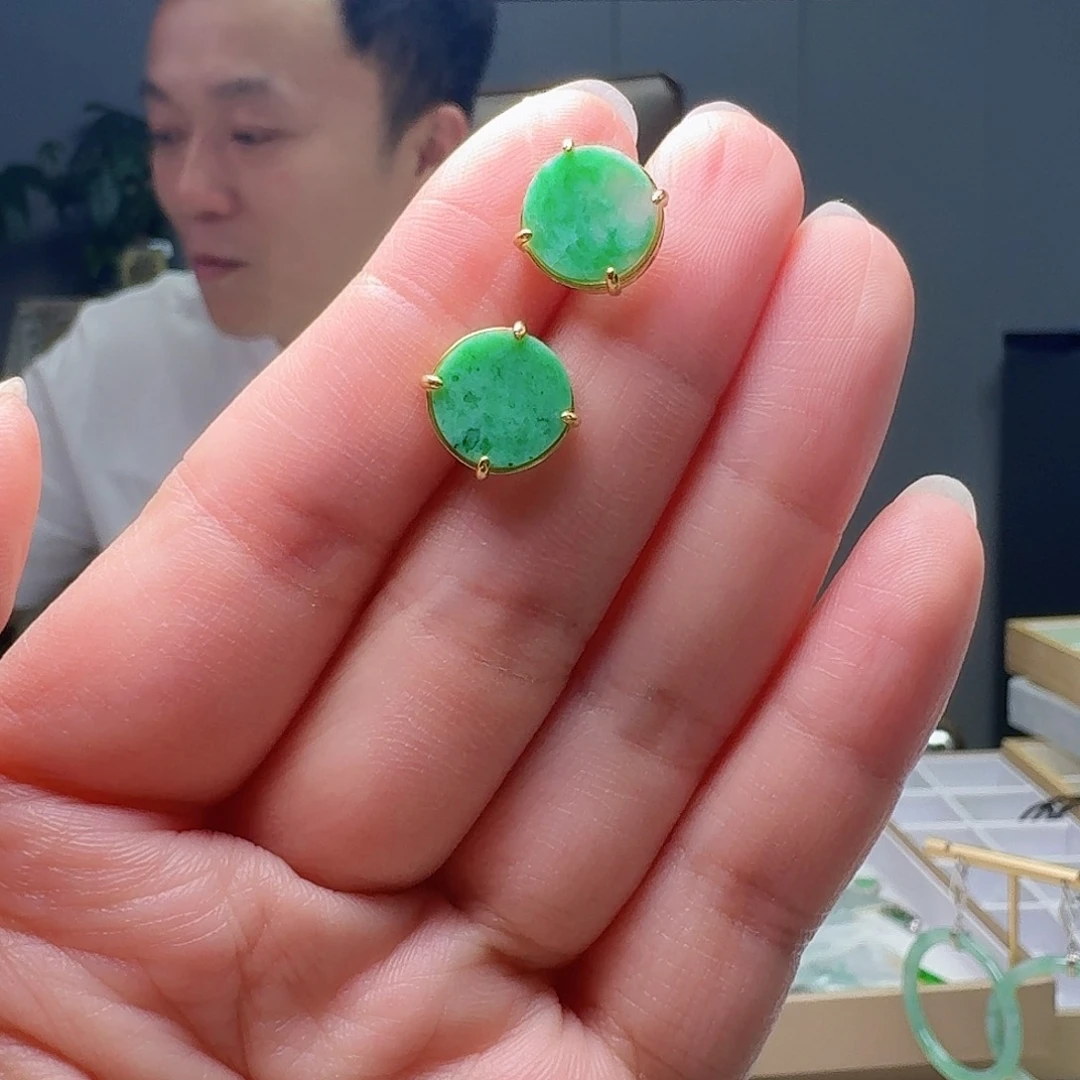 翡翠银S925镶嵌耳饰天然