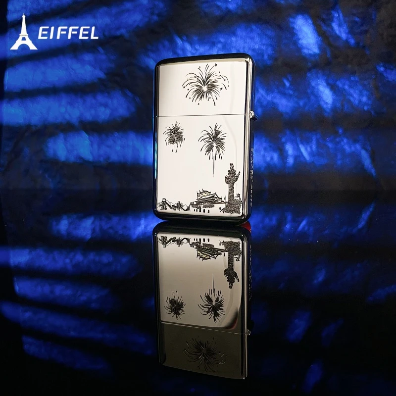 EIFFEL/埃菲尔白镍镶嵌填漆八十周 年煤油防风打火机送男友