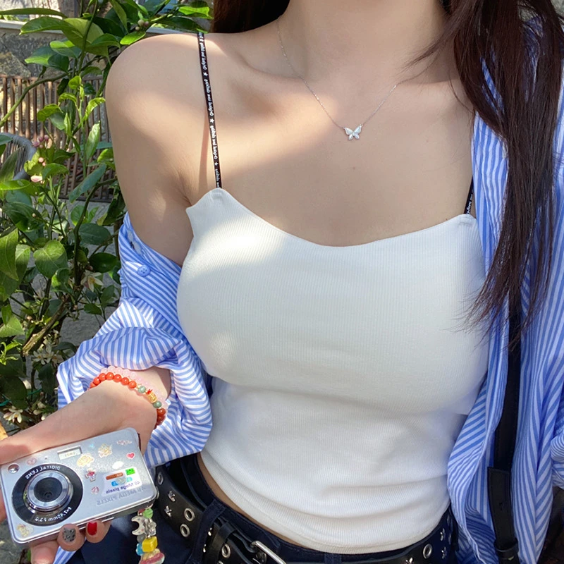 撞色字母细肩带女士吊带背心