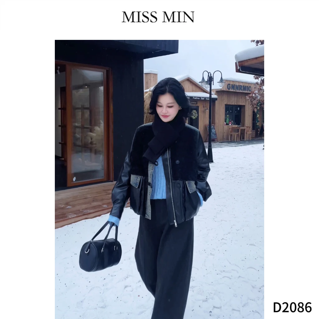 MISS MIN【冷秋】皮毛做旧牛仔拼接设计小众宽松显瘦外套D2086