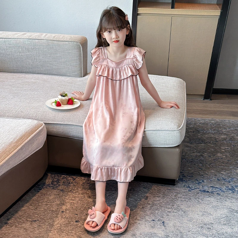 女童冰丝睡裙夏款公主风2025新款儿童家居服女孩大童睡衣吊带裙子