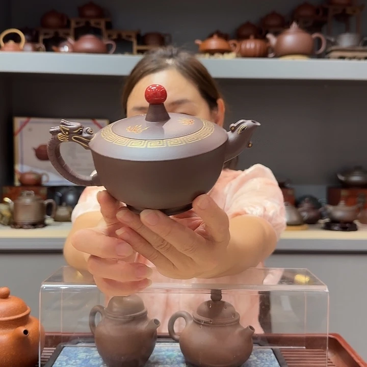 茶壶紫砂原矿紫泥龙凤呈祥