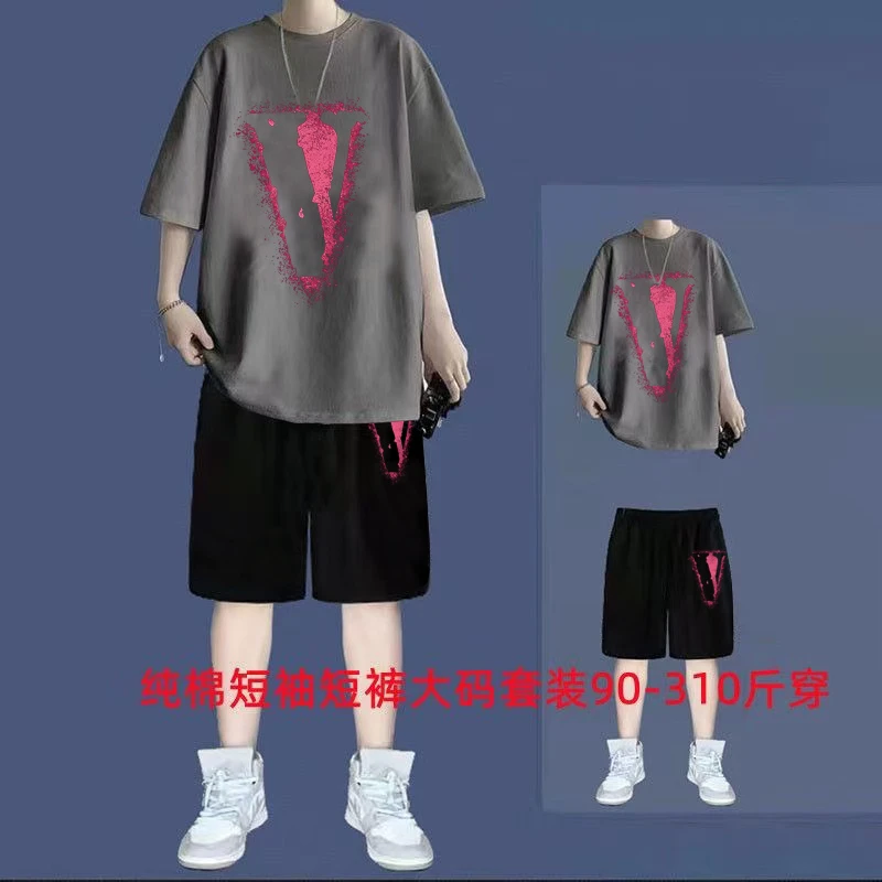 大码青少年纯棉短袖新款夏季男港风休闲学生两件男生短袖t恤
