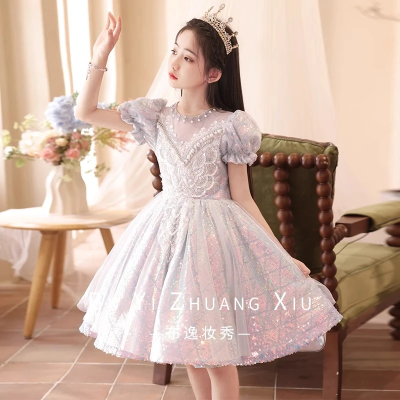 女童生日礼服高级感2025新款短款洋气儿童主持人演出服花童公主裙