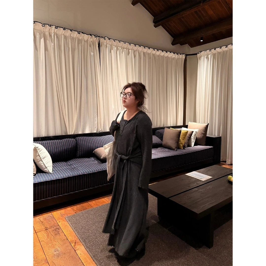 老章和小胖PONGKIKI鱼尾长裙大码2025春季新款胖mm宽松针织连衣裙