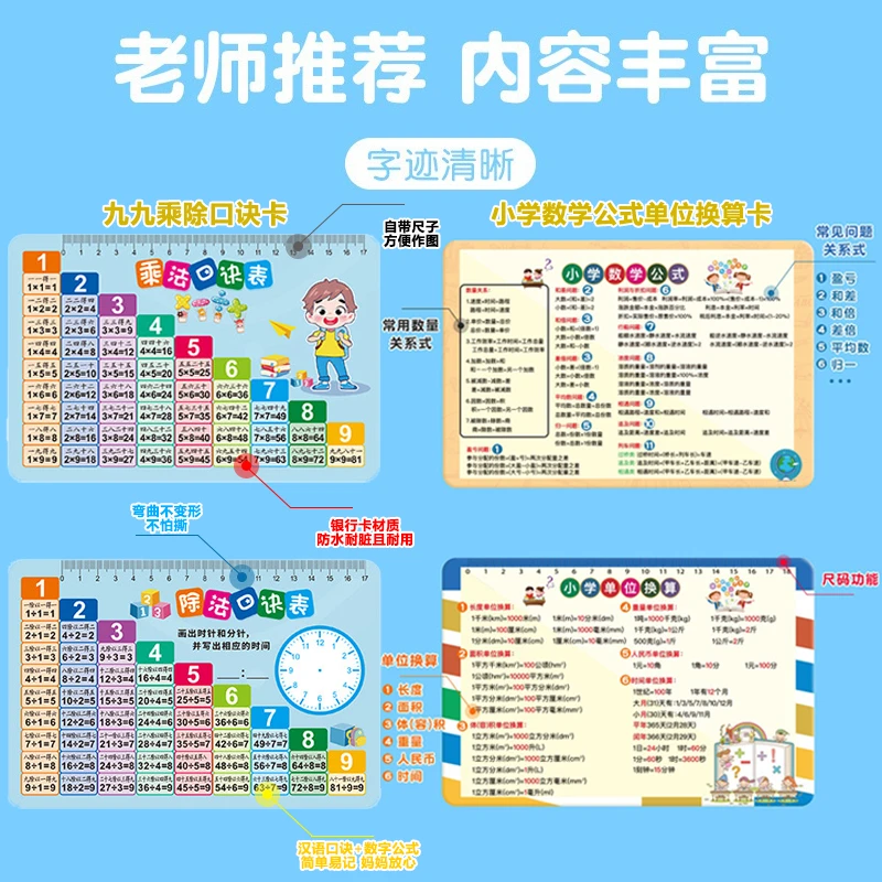 【小学数学必备】乘除法口诀卡小学乘法口诀表单位换算卡练习册