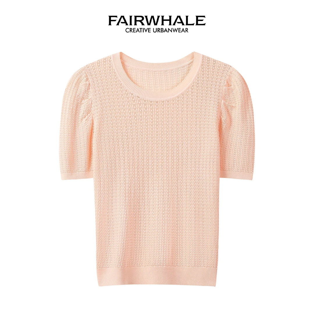 【年中福利】马克华菲女装夏季泡泡袖甜美针织T恤F32001A145