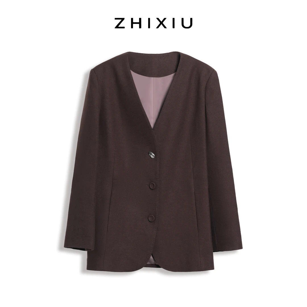 ZhiXiu织岫原创设计师简约老钱西装外套女轻奢休闲上衣ZX25QW004