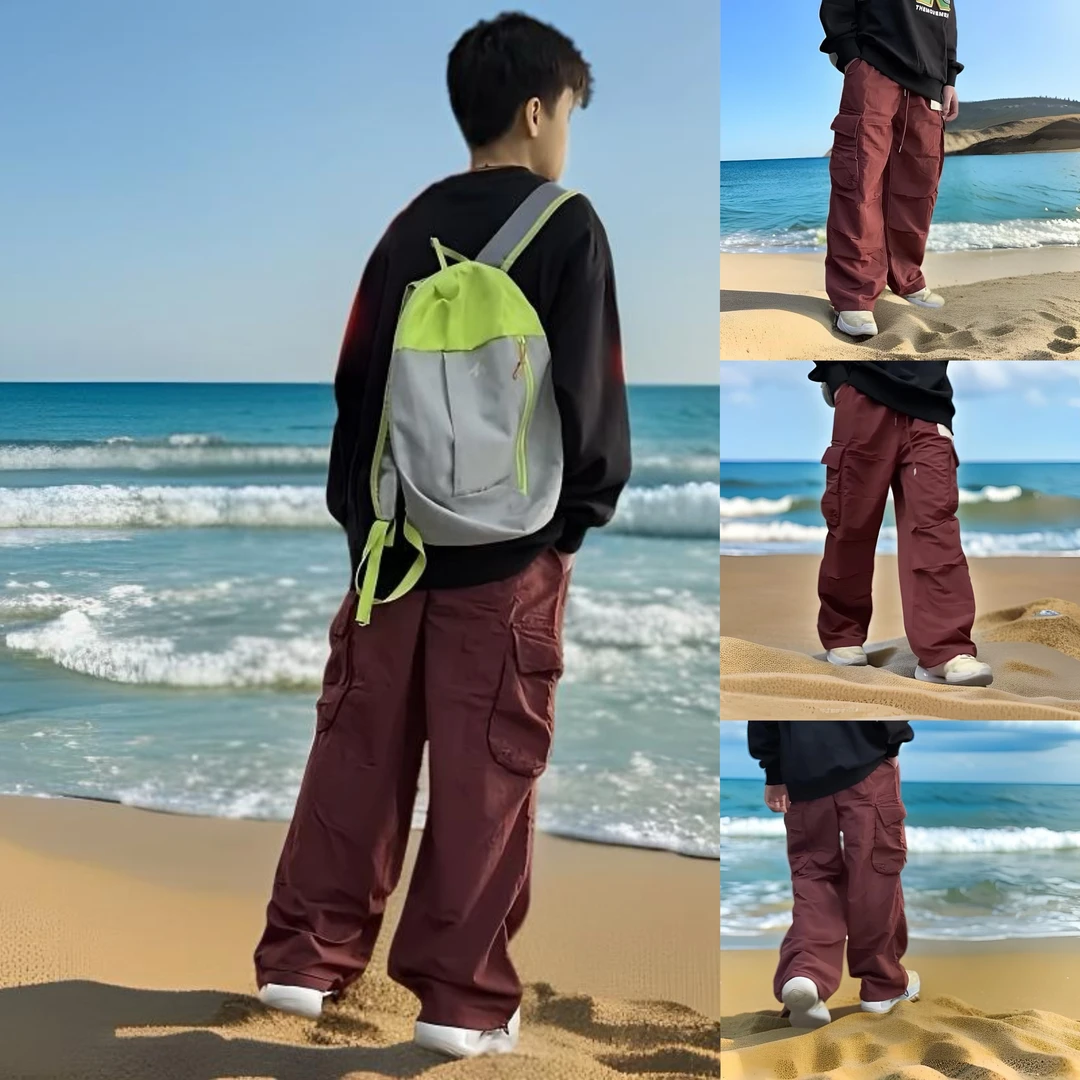 潮流宽松百搭多口袋工装裤 学生必备时尚休闲儿童户外运动抽绳