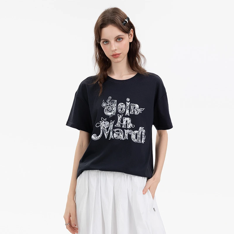 Mardi韩系小众设计时尚字母圆领休闲T恤2025夏季新款百搭纯棉短袖