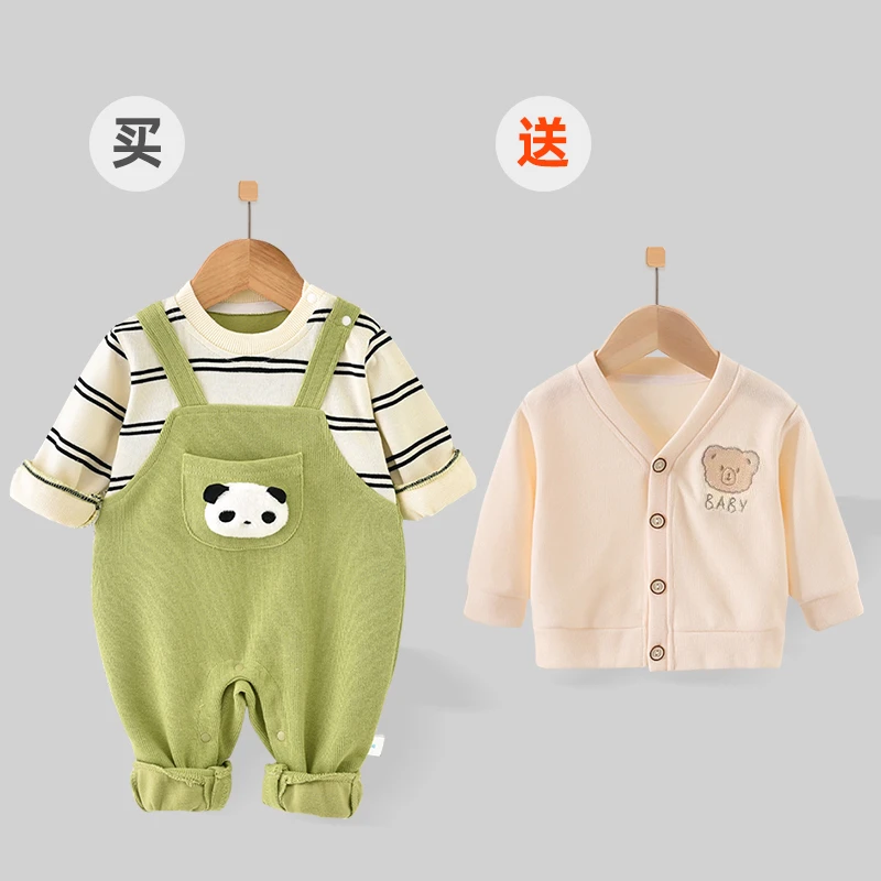 【买连体送开衫】婴儿连体春款长袖宝宝哈衣爬服新生儿洋气春装外穿