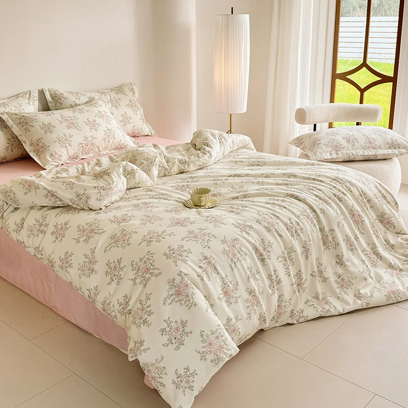 【双层纱床品四件套】秋冬新款母婴级针织小清新印花四件套被套被