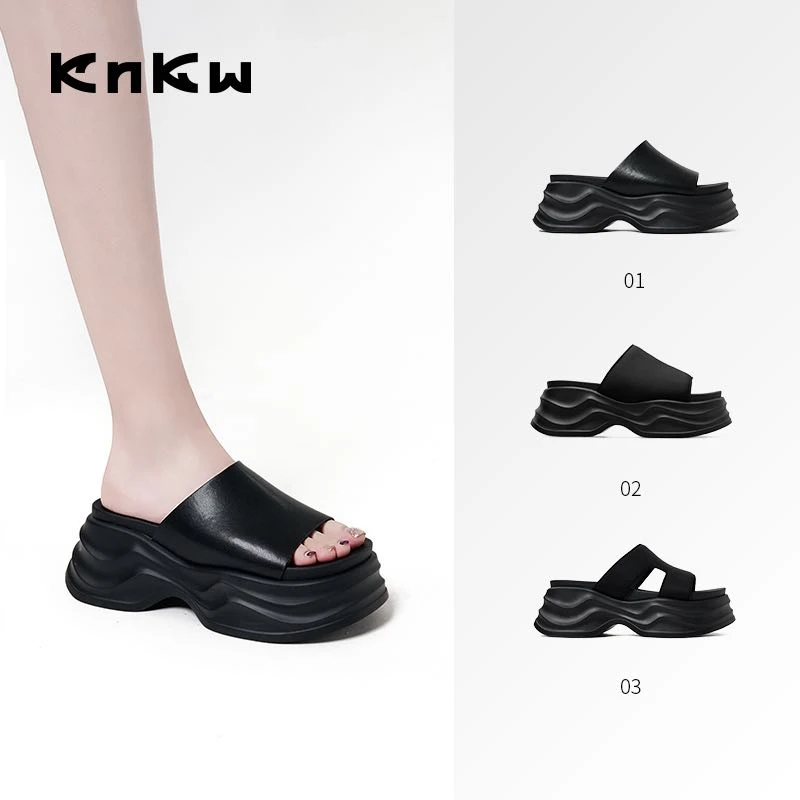 KNKW夏季厚底凉拖鞋女2025软底休闲百搭外穿增高凉鞋W4242A009