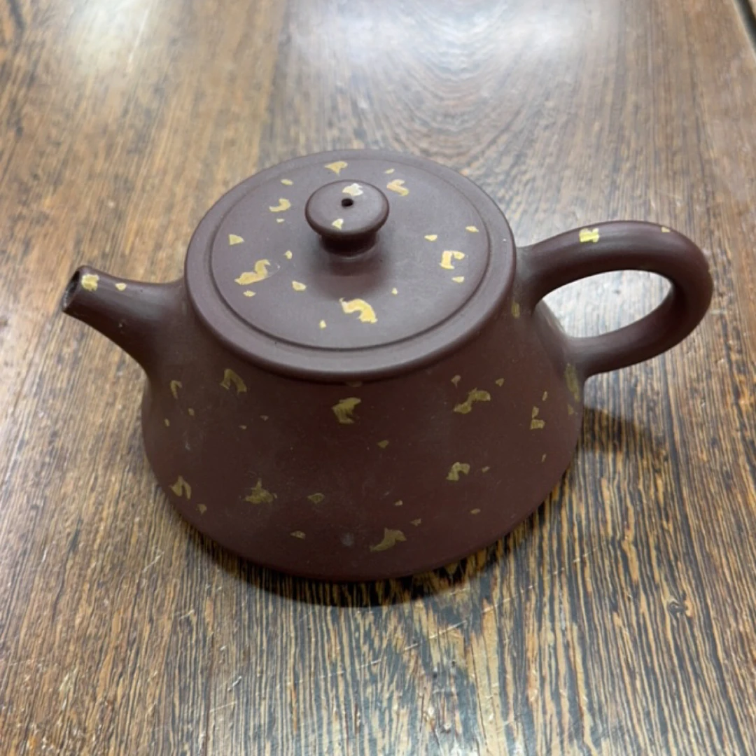 宜兴水平壶红泥紫砂壶大红袍描金茶具泡茶壶家用紫砂泡茶壶泥壶