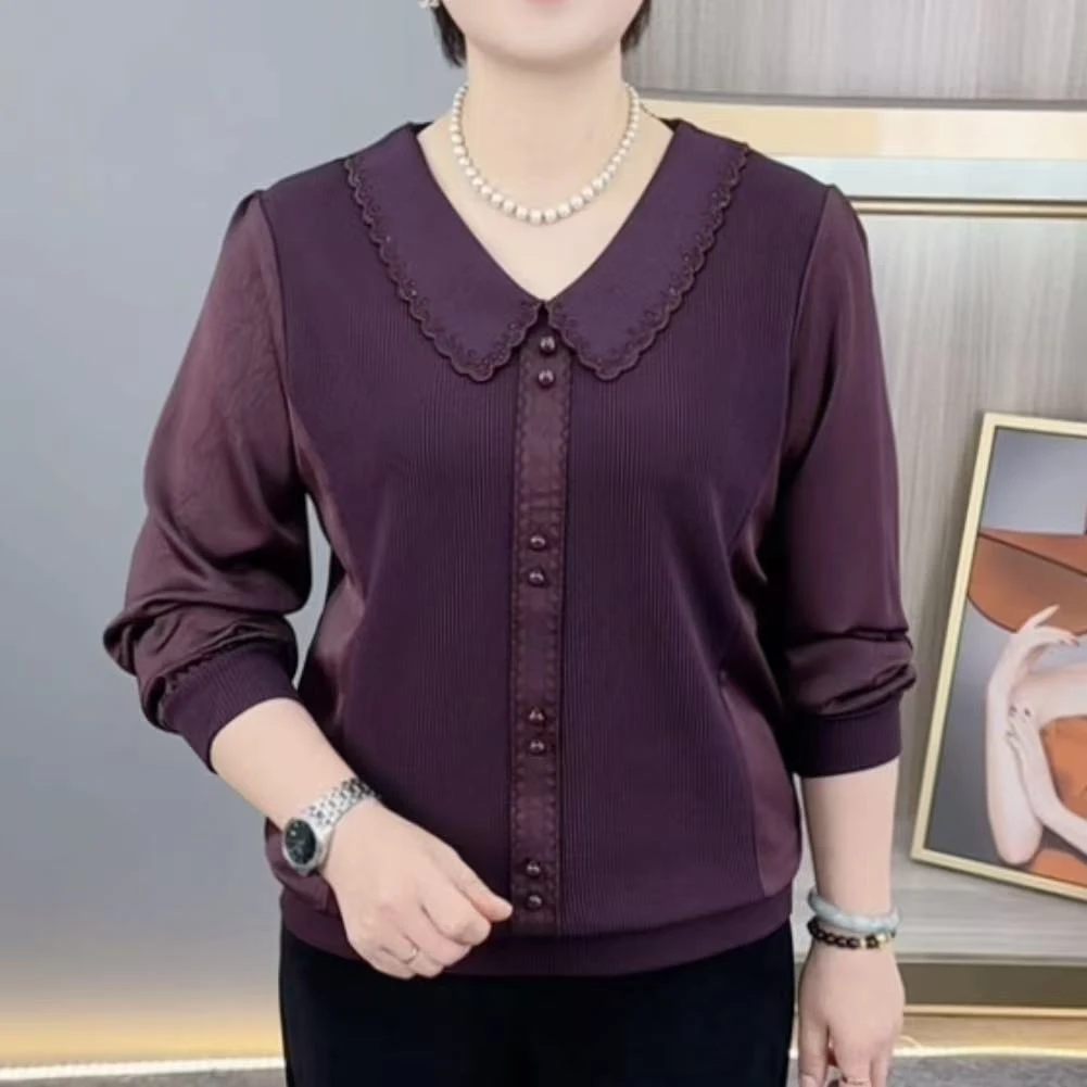 秋季新款精致娃娃领烫钻洋气妈妈装时尚显瘦百搭长袖上衣H2950