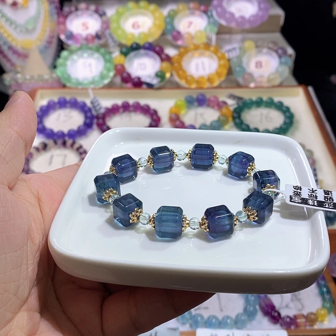 萤石未镶嵌手链10mm紫蓝方糖