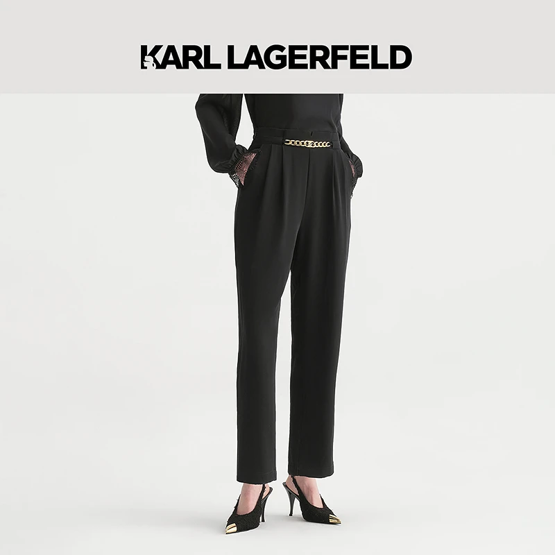 【蜜思仝专享】KARL LAGERFELD夏季新款黑色直筒裤老佛爷E33L1095