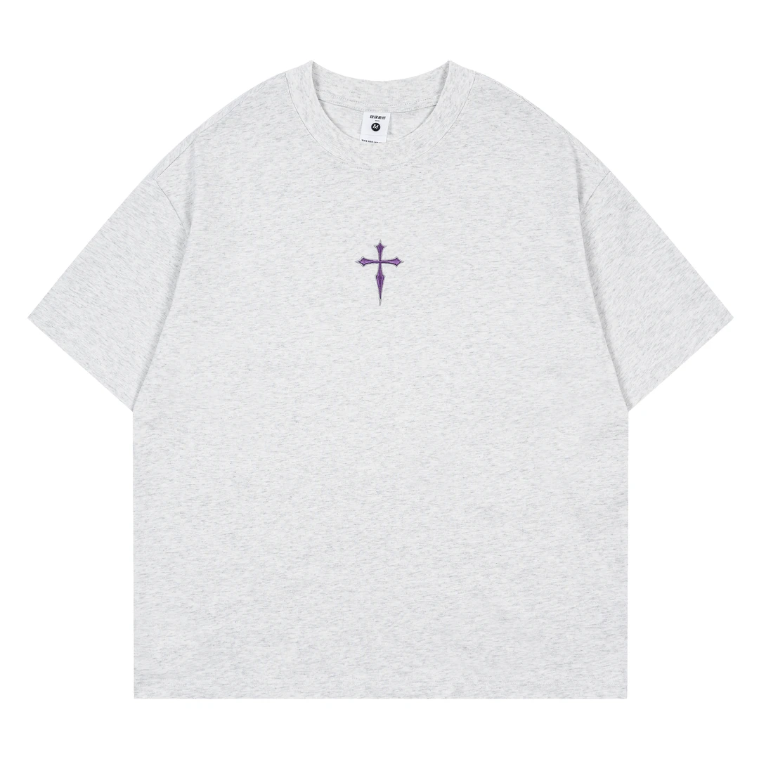 老颜原创320克重磅纯棉短袖t恤男夏季新款美式休闲刺绣短袖潮