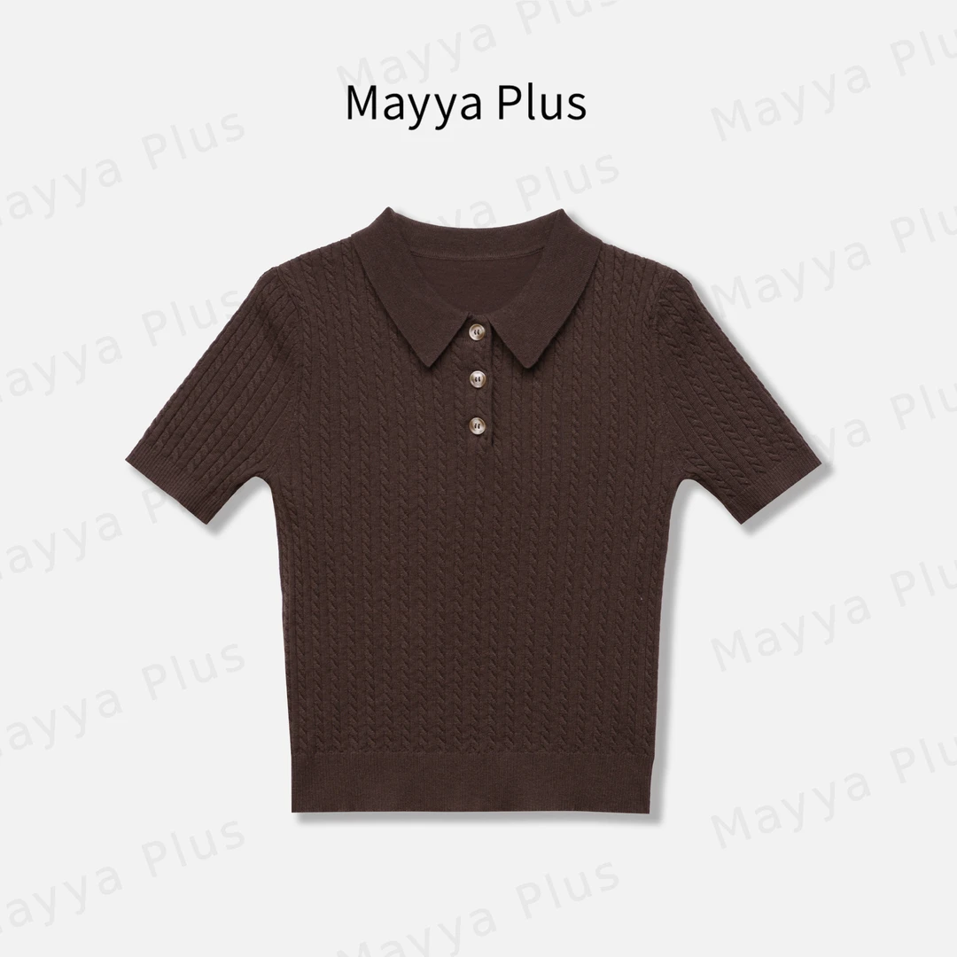 【自由浪漫】Mayya Plus麦芽定制百搭老钱风Polo领短袖上衣32536033