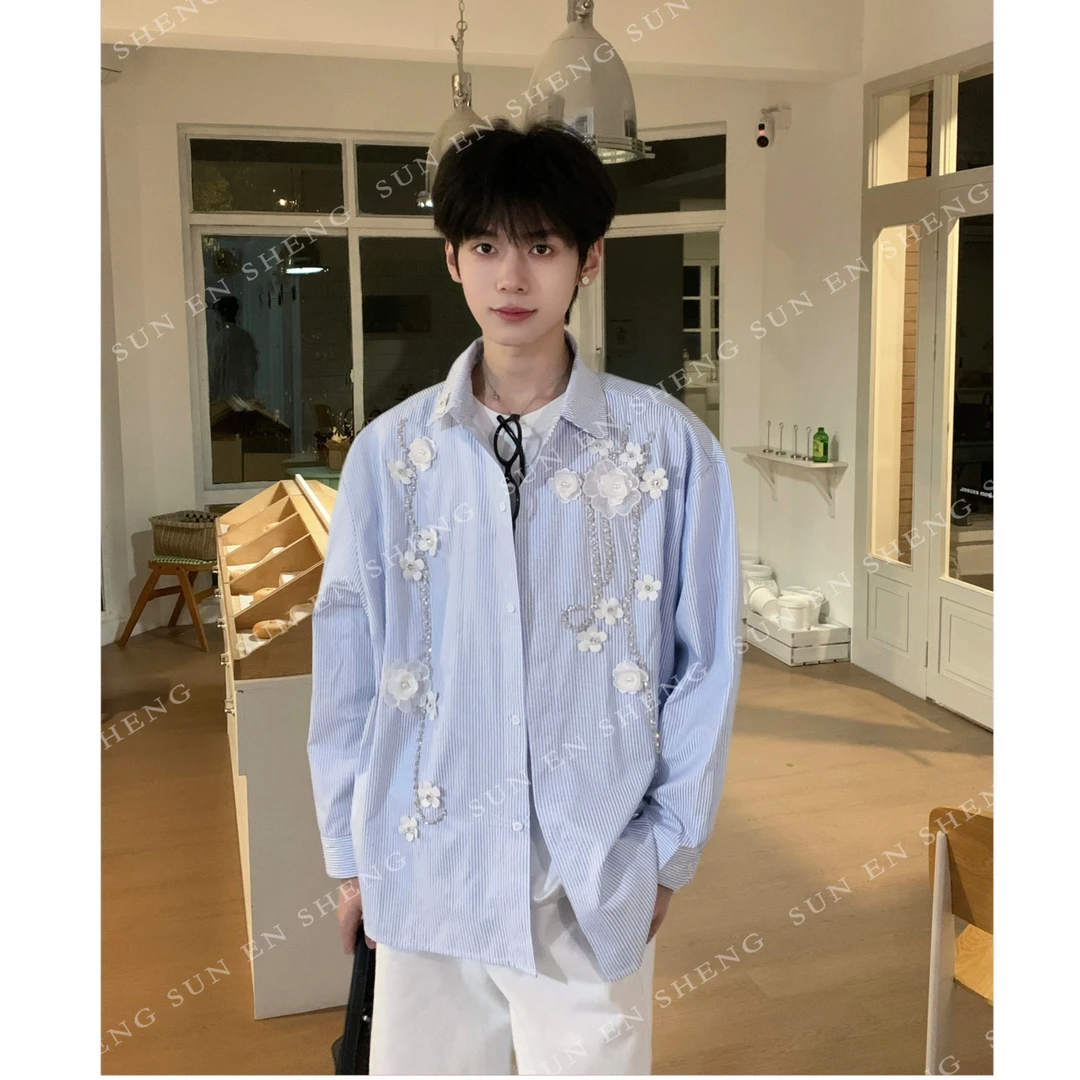孙恩盛【自留衬衫】小众蓝色衬衫条纹男女长袖网红洋气炸街男装