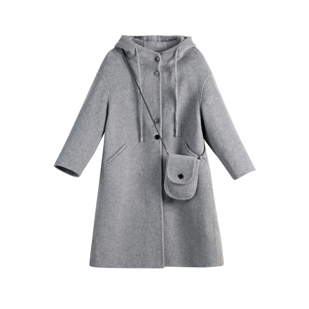 【绵羊毛桑蚕丝双面毛呢大衣】MsShe大码女装冬长款外套L~E2411077