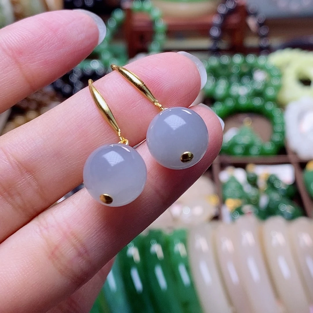 和田玉未镶嵌颈饰冰烟紫银耳坠12m