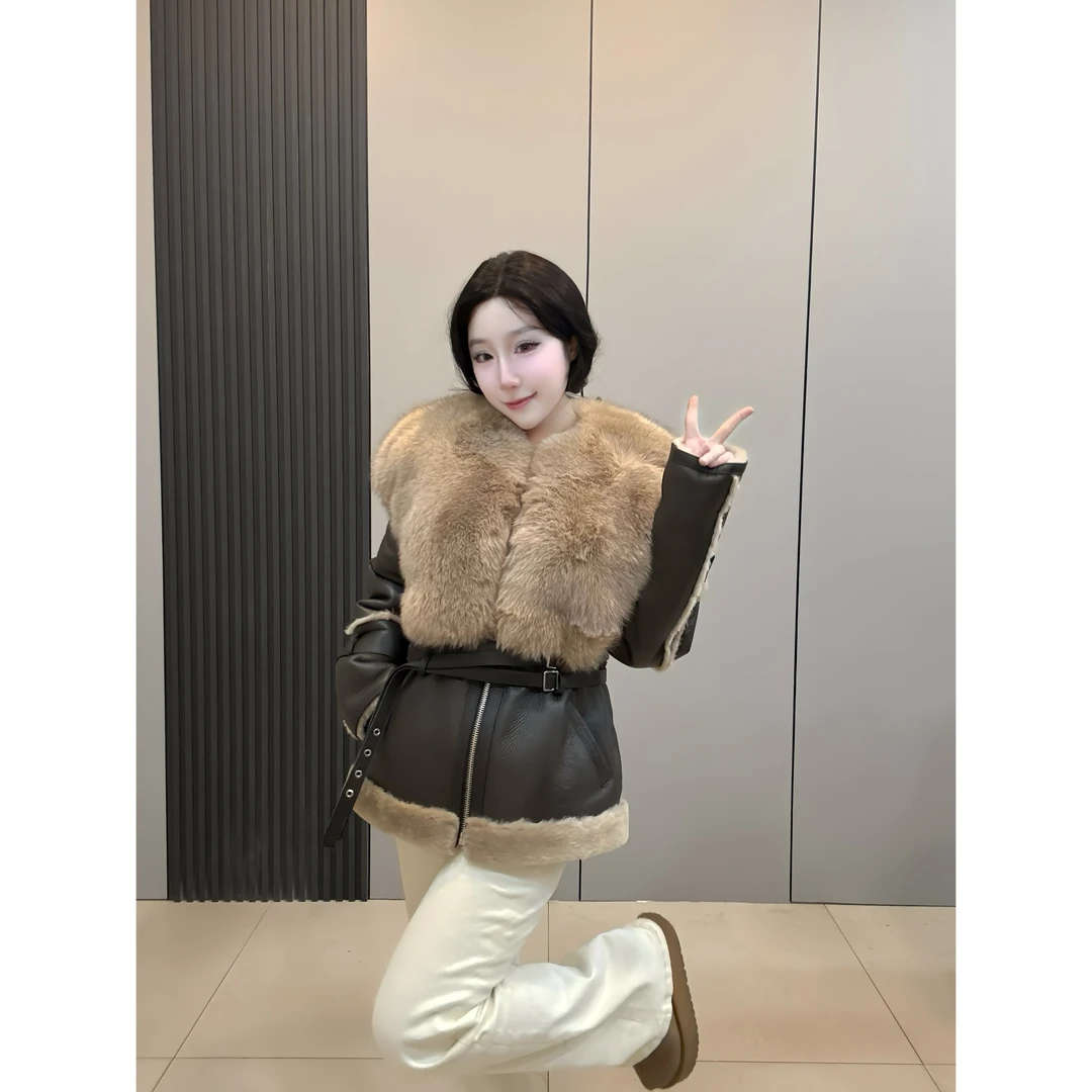 【侑莉定制】皮毛一体高级感收腰显瘦保暖外套女YL-2329B