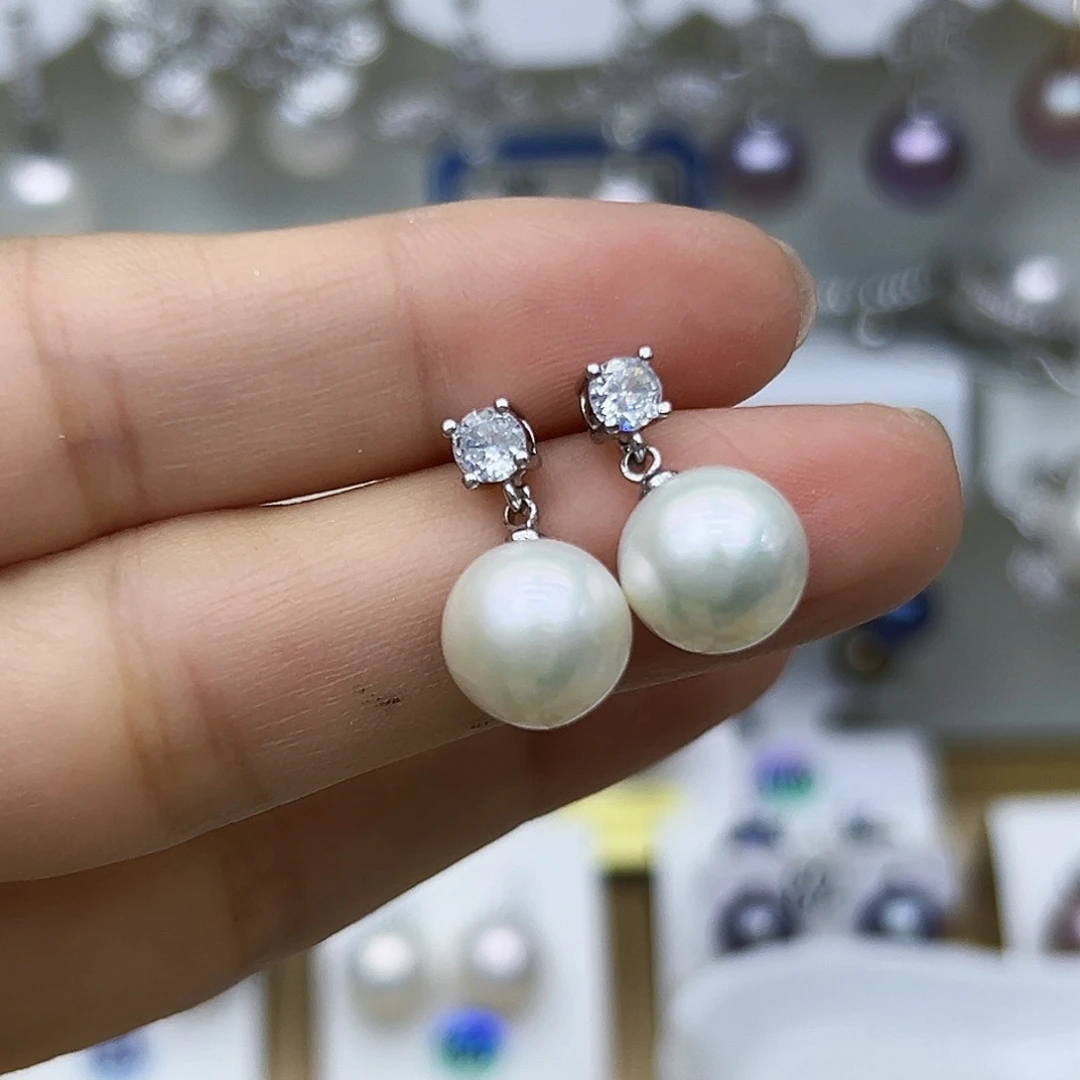 银S925镶嵌耳钉淡水珍珠